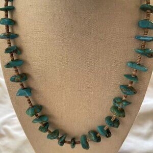 Vintage Native American Turquoise Graduated Heishi Shell Necklace Flat Nuggets